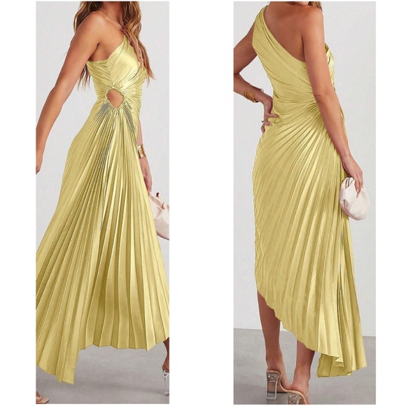 Luxe Satin One Shoulder Pleated Party Evening Wedding Dress - Picture 5 of 9